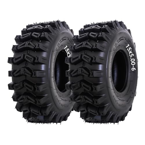MZREXN 15x5.00-6 Tires 15x5x6 Tubeless 2Ply 4Ply Pneumatic ATV/UTV Tires Snow Hog Garden Ridding Lawn Mower Tires Snow Blower Farm Tractor Trencher Set of 2