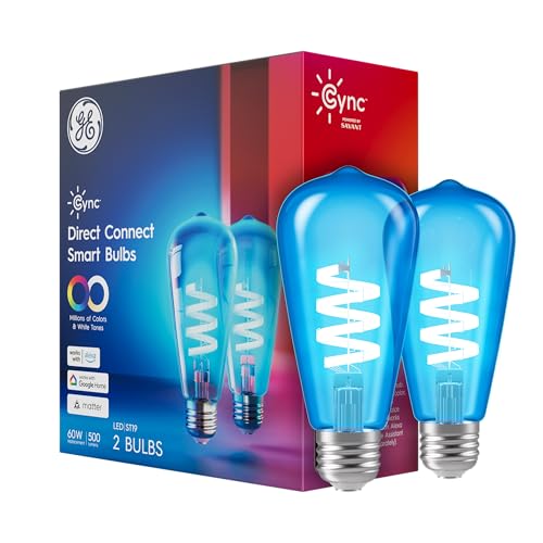 Cync GE Smart LED Light Bulb ST19 Edison Style Room Decor Aesthetic Color Changing WiFi Light 60W Equivalent Compatible with Alexa and Google Home (Pack of 2)