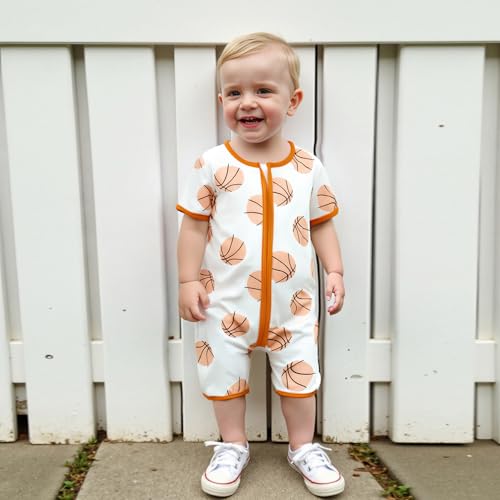 Newborn Infant Baby Boy Game Day Outfit Short Sleeve Basketball Jumpsuit One Piece Summer Zipper Romper Clothes3