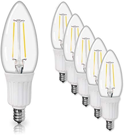 AmSecu 3W LED Candelabra Bulb 2700K Warm White, 40W 45W Equivalent 300 Lumen E12 Base LED Bulbs Filament Candle Light 6 Pack