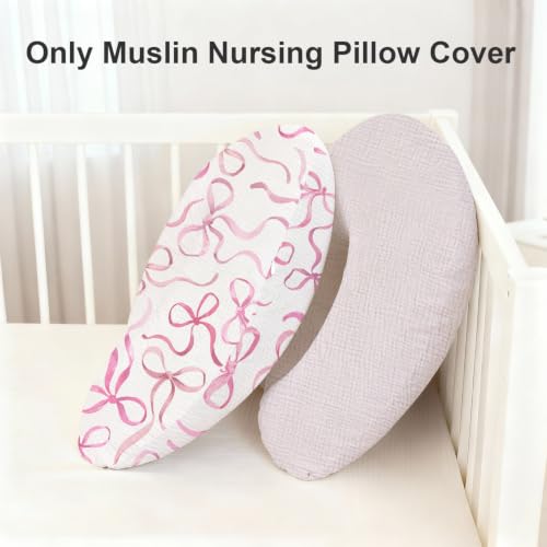Image of Little Grape Land Muslin Nursing Pillow Covers 2 Pack, 100% Cotton Removable Breastfeeding Pillow Covers, Feeding Pillow Slipcovers for Baby Boys & Girls, (Bow)