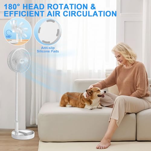 Ceboic Ventilateur sur pied portable avec panneau solaire, silencieux, batterie 5200 mAh, USB, 3 vitesses, hauteur réglable, pour la maison, le bureau, le camping – Image 6