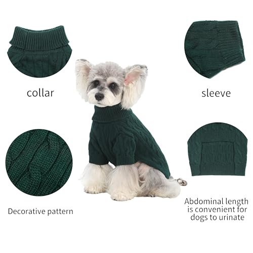 Image of Small /Medium Dog Sweater, Warm Dog Winter Coat w /Sleeves, Comfortable High Neck Premium Dog Clothes for Schnauzer-Best for Holidays, Daily Walks M Green