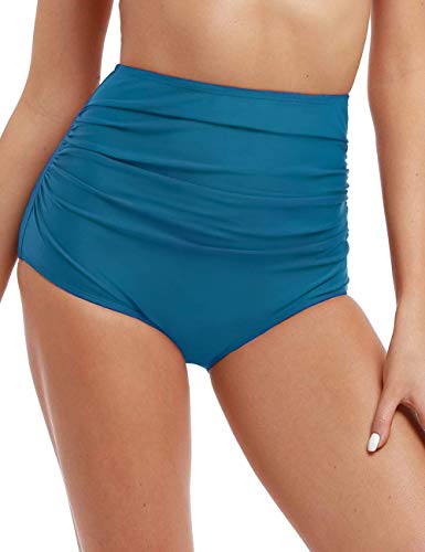 Hilor Women's High Waisted Bikini Bottom Shirred Hispter Tankini Briefs Swim Shorts Cover