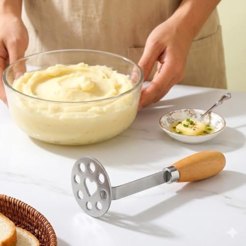 Image of Mini Potato Masher Stainless Steel - Small Hand Masher for Aloo, Banana & Vegetables - Heavy Duty Pav Bhaji Masher, Compact Kitchen Tool for Home Cooking(Pack of 1)