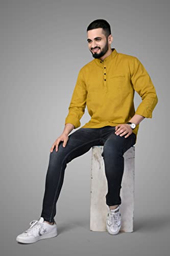 Image of Men's Cotton Regular Short Kurta | Casual & Ethnic Wear with Long Sleeve