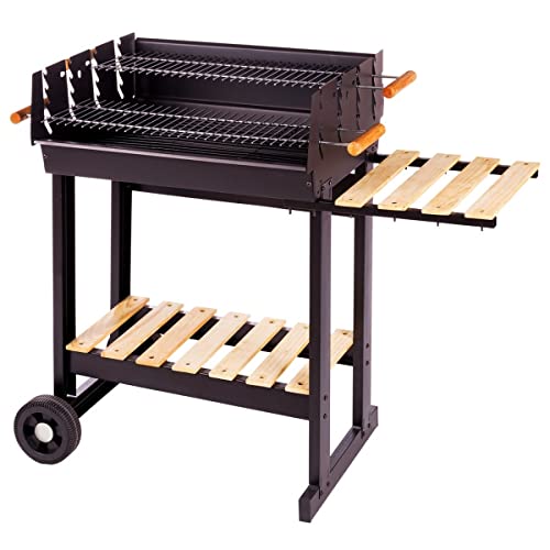 LOLAhome Barbacoa de carbón Sula con Parrilla de Acero Negra de 90x88x46 cm