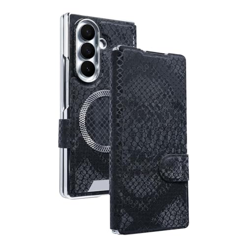 For Samsung Galaxy Z Fold 7�p���U�[�t���b�v�P�[�X�A�J�[�h�X���b�g�ƃX�^���h�t���r�W�l�X���C�J�o�[�A���C�����X�[�d�Ή�(Black)