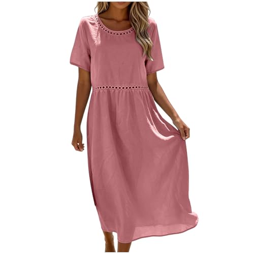 Robe casual longue vacances légère en lin et coton uni