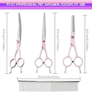 Dog Grooming Scissors Kit, Fcysy Professional Dog Trimming Scissors Set, Hair Cutting Scissors for Pet Dog Cat Grooming at Home, Curved Dog Scissors Pet Thinning Shears, Pet Grooming Supplies