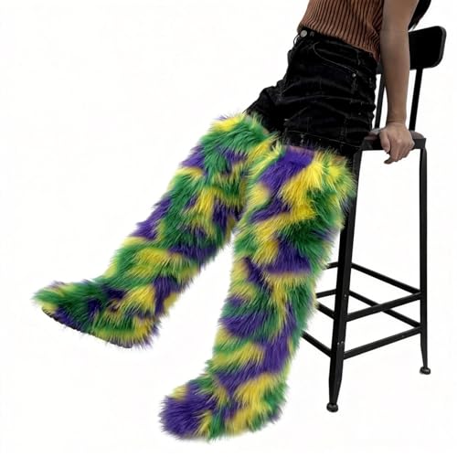 Image of Black Thigh High Fur Boots, Over the Knee Fluffy High Boots, Tall Furry shoes for Women