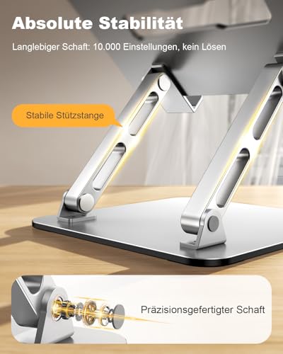 Babacom Laptop Ständer Kühlpads Höhenverstellbar & Belüftet mit Doppelstangen-Unterstützung, Laptoptisch Ergonomisch, Faltbar & Tragbarer Notebook Ständer kompatibel mit MacBook Air/Pro (10-16 Zoll)