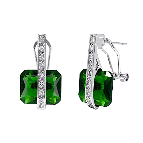 LAVINA Art Deco Radiant Cut Earrings For Women,Proms,Galas,Wedding,Bridal,Birthday,commencement (Green)