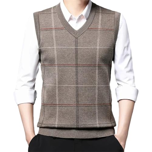 Mnjyihy Mens V Neck Pullover Sweater Vest Fall Winter Sleeveless Thick Slim Fit Checked Sweater Vests