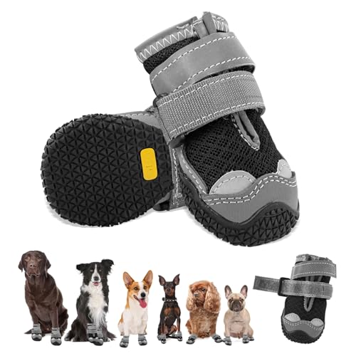 Hundeschuhe für Mittelgroße Hunde, rutschfeste Hundeschuhe Mit Reflektierenden Riemen Pfotenschutz für Schneewandern/Spazierengehen/Outdoor/Boden (5)