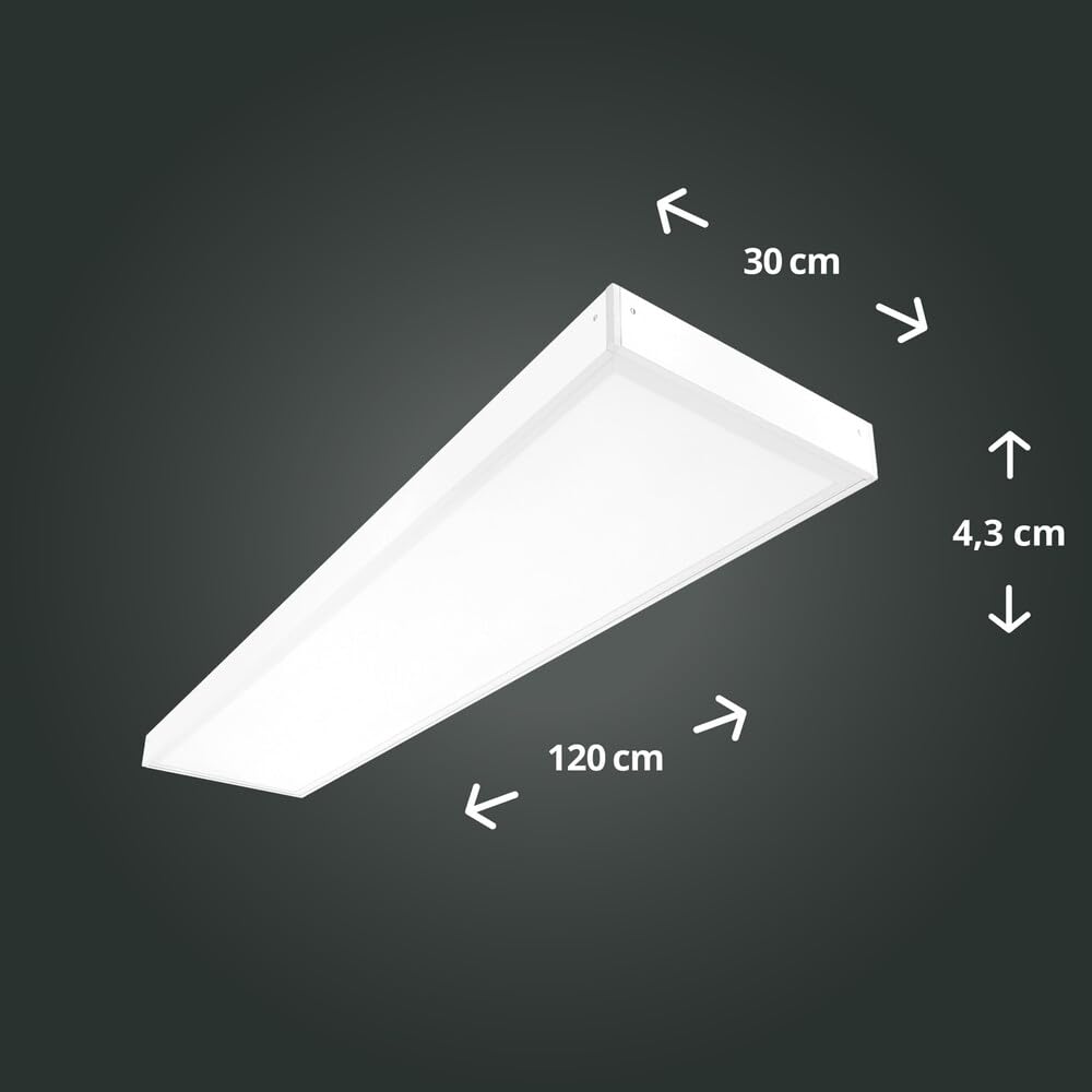 Aufbau Deckenleuchte 120x30cm 28W 3000K warmweiß 4760lm 170 Lumen/Watt flimmerfrei blendfrei UGR<19 LED-Panel mit Aufbaurahmen 1200x300x43mm