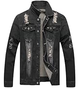QIMYUM Jean Jacket For Men, Distressed Slim Denim Jacket