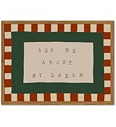 Framed Ask Me About My Dream Wall Art, Retro Red Green Checkered Pictures Wall Decor, Mid Century...
