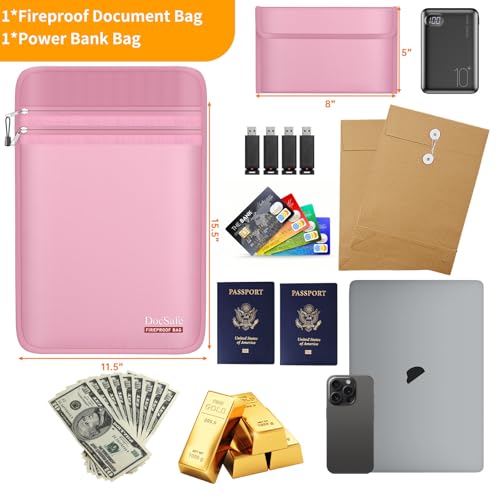 DocSafe Fireproof Document Bag (5200℉) with Fireproof Organizer Travel Case,Heat Insulated Fire＆Water Resistant 8 Layers Safe Money Bag Storage for Important Documents,Cash,Power Bank,Valuables,Pink by DocSafe - Image 4