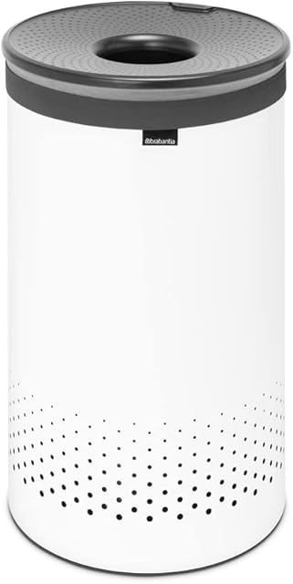 Brabantia - Laundry Bin - Handsfree Plastic Lid - Portable Laundry Bag Inside - Quick-drop Opening - Basket with Ventilation Holes - Non-Scratching Bottom - Corrosion Resistant - White - 60L