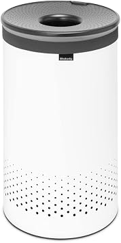 Brabantia - Laundry Hamper - with Plastic Lid - Ventilation Holes - Corrosion Resistant Materials - Hygienic - Discrete - Laundry Basket - Bathroom - with Small Hole - White - 16 Gal