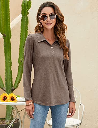 Lomon Women's Polo Shirt Long Sleeve Shirts Stretch Sports T-Shirt Golf Shirt Khaki L #TOP1