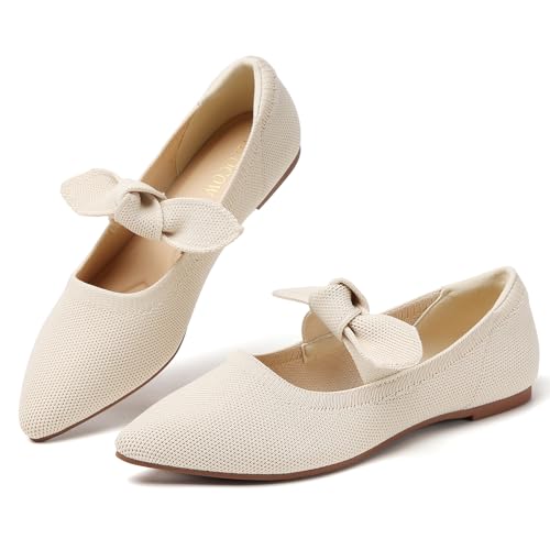 Tilocow Women's Ballet Flats Work Dressy Pointed Toe Bow Shoes Beige by Tilocow - Used condition - Image 9