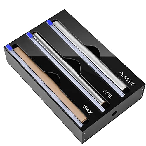 Produktfoto von 3 in 1 Folienspender mit Cutter, Acryl Frischhaltefolienspender, Folienabroller Schublade, Folienschneider für Küche,&hellip;