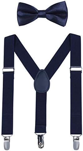 WELROG Kids Suspender Bow Tie Sets - Adjustable Braces With Bowtie Gift Idea for Boys and Girls (Navy blue)