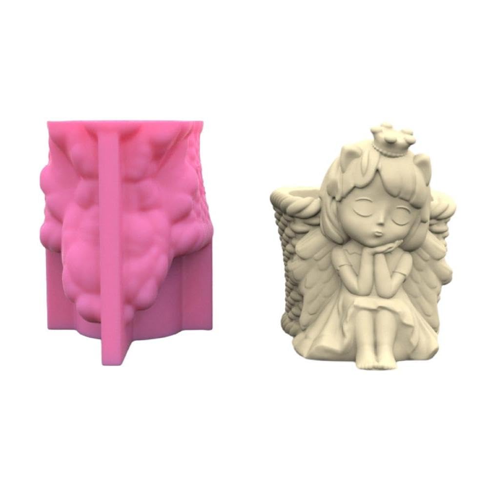 Moule silicone pot de fleur fille 3D pour bougie résine et béton