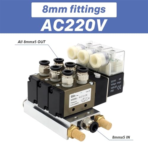 Électrovanne 4V210-08 distributeur pneumatique 5 voies base aluminium 8 stations AC220V raccord 8mm - 3