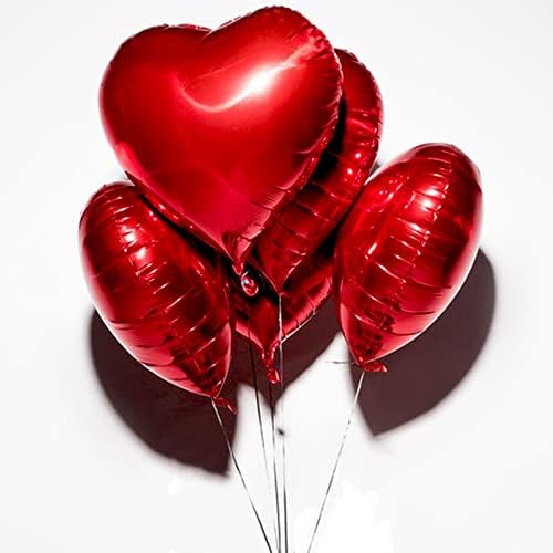 YOOYEH 5 Red Heart Balloons, 18 Inches Heart Shape Foil Balloons Helium Heart Balloons for Valentines Engagement Birthday Mother's Day Bridal Shower Baby Shower Wedding Decorations