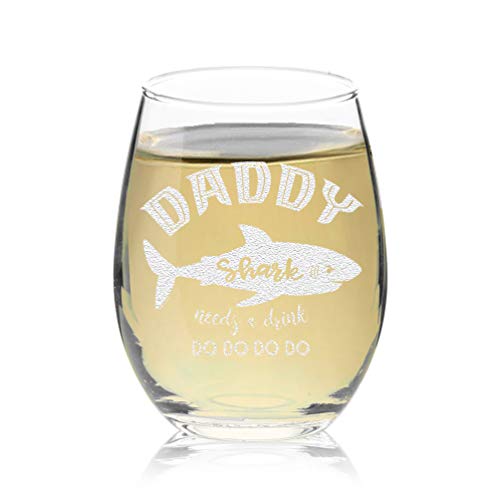 Veracco Daddy Shark Needs A Drink Stemless Wine Glass Funny Shark Gifts For Dad Papa (Clear, Glass) #TOP1