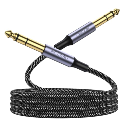 MOSWAG Cavo per Chitarra 10M, Cavo per Strumenti Stereo 6.35mm TRS, Jack 6.3mm a Jack 6.3mm, Intreccio in Nylon, Scudo Antirumore, per Chitarra, Amplificatore, Basso, Tastiera, Pedali Effetti
