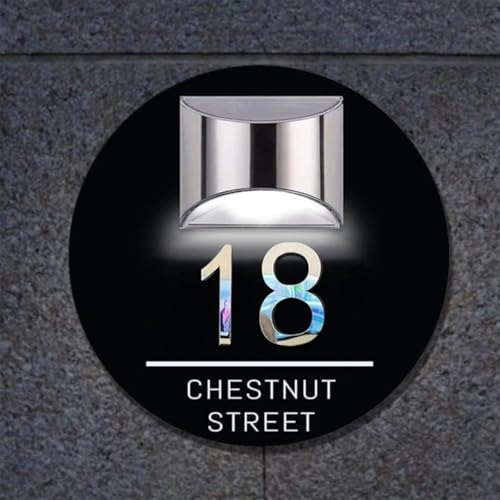 KRUIJHEU Customized Round House Number Outdoor Address Sign House Signs Solar LED Solar Numbers Street Names Plate Modern Doors Plaque (8inch)