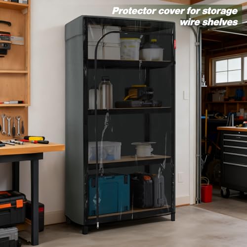 Porch Shield Storage Shelf Cover Fits 36" x 18" x 72"Wire Rack - Dustproof Shelving Unit Cover with Front Transparent(Grey) by Porch Shield - Image 7