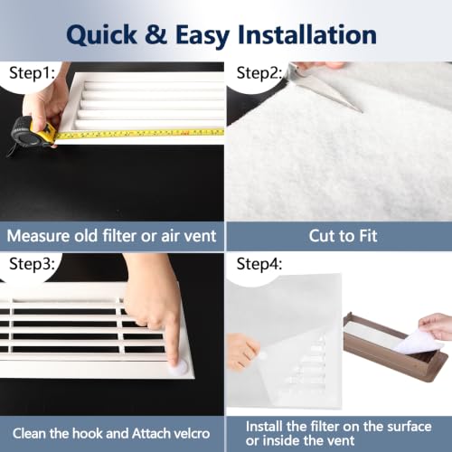 Image of Air Vent Filters, MERV 8 Cut to Fit, 20 inch x 99 inch | Makes Up to 60 Filter Pieces, Electrostatic Filter Material, For Floor, Ceiling and Furnace Vents, 48 Adhesive Hook Tapes