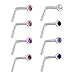 Joybeauti 2mm Stainless Steel Rhinestone Bar Curved L Bend Nose Stud Ring Piercing 20 Gauge Pack of 16 Pcs (Assorted 8 Color)