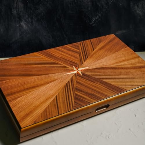 Juego de backgammon de lujo hecho a mano de nogal para 2 jugadores, a partir de 14 años, hecho a mano en Italia por Italfama, tamaño del torneo, 48 x 29 cm cerrado