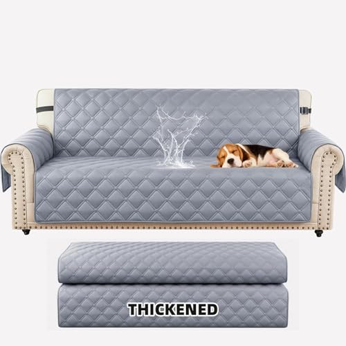 XINEAGE Waterproof Sofa Covers 3 Seater Couch Cover with Elastic Straps & Pockets Triple Non-Slip Sofa Protectors Washable Sofa Furniture Protector for Pets and Kids (Sofa Light Grey)