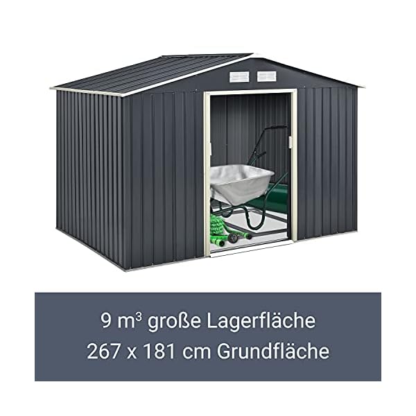 Juskys Metall Gerätehaus XL 9m³ mit Satteldach, Schiebetür & Fundament - 277 × 191 × 192 cm - anthrazit - Geräteschuppen… – Bild 5