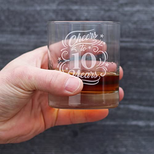 Cheers To 10 Years - Whiskey Rocks Glass Gifts For Women & Men - 10Th Anniversary Party Decor - 10.25 Oz Glass #TOP3