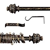  AT17 Gardinenstange Vorhangstange Gardinenstange Variable Länge Landhaus Shabby Chic Nostalgie - Ausziehbare Gardinenstange aus Metall (Schwarz/Gold, 120-210)
