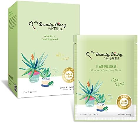 My Beauty Diary-Aloe Vera Soothing Facial Mask, Hydrating and Soothing, Refreshing Water Serum Face Sheet Mask for Quick Absorption and Natural Look (8 Combo Pack)