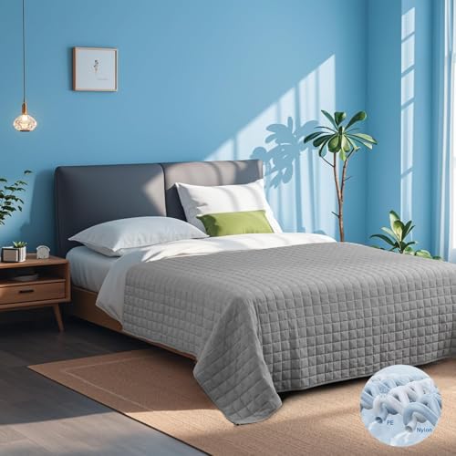 YnM Exclusive Cooling Weighted Blanket — Smallest Compartments Cooling Nylon/PE with Premium Glass Beads (Grey Quill, 88"x104" 25lbs) Suit for Two Persons of 110~190lbs, Use on Queen or King Bed