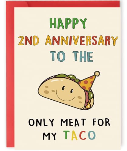 OJsensai Cute Taco 2nd Anniversary Card for Him, Cotton Wedding Gifts for 2 Years Anniversary, Happy 2 Years Anniversary for Husband Boyfriend