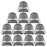 KUUQA 12 Pcs Drawstring Backpack Bag Bulk Reflective Backpack Gray String Bags Cinch Sack Backpack for Team Yoga Sport Gym Traveling