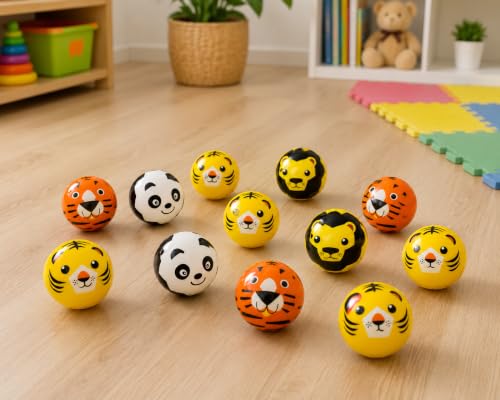 Image of Asera 12 Pcs Soft Foam Sponge Animal Cartoon Print Balls for Kids | Lightweight High Bounce Play Toy | Birthday Return Gifts, Party Favors, Indoor & Outdoor Fun