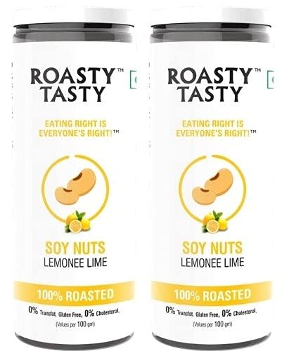 Image of Roasty Tasty Roasted SOYA Nuts Lemonee Lime Flavour Diet Snacks Food for Weight Loss Multigrain Superfood Soyabean Roasted Snack Combo Pack of 2-300gm (150gm Each)