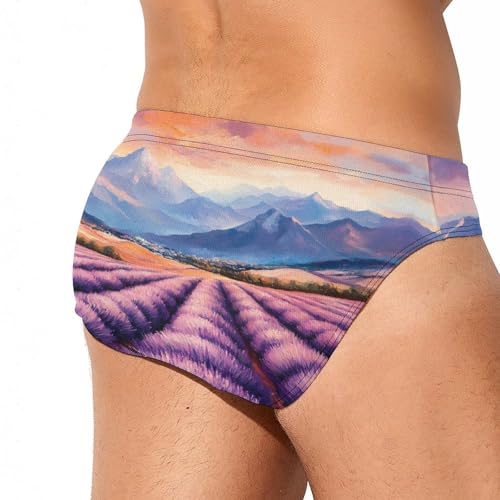 Lavender Flowers Landscape Men's Swim Trunks Briefs Swimsuit Swimwear Bathing for Underwear Beach4